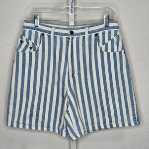 Vintage Faded Glory Striped Denim Shorts USA High Rise Blue White Cotton Size 14